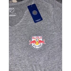 New York Red Bulls MLS V Neck  T Shirt Womens Size Large Soccer Gray